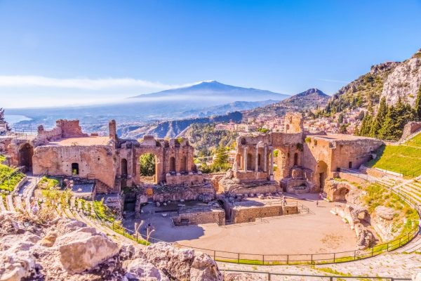 The,Greek,Theater,Of,Taormina,And,Smoking,Volcano,Etna,Behind