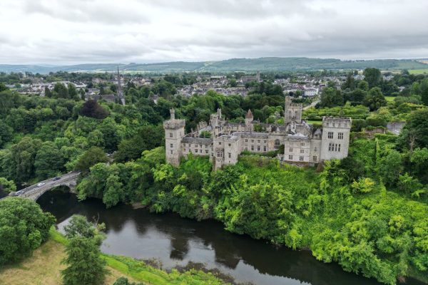 An,Aerial,Drone,View,Of,The,Lismore,Castle,In,Waterford,